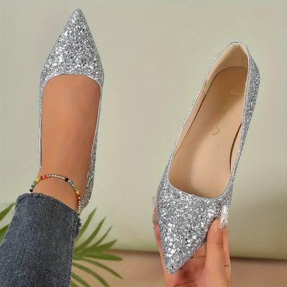 Glitter Flats for Women with Pointed Toe - Stylish Footwear for Everyday Wear