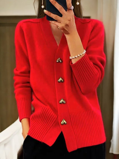Cardigan Belle™ | Women's V-Neck Cardigan | Soft Knit, Heart Button Detail & Cozy Fit