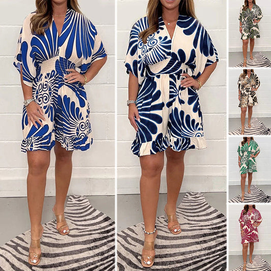 Women's Casual Short Jumpsuit | Plant Print Design, Lightweight Fabric, Comfortable Fit