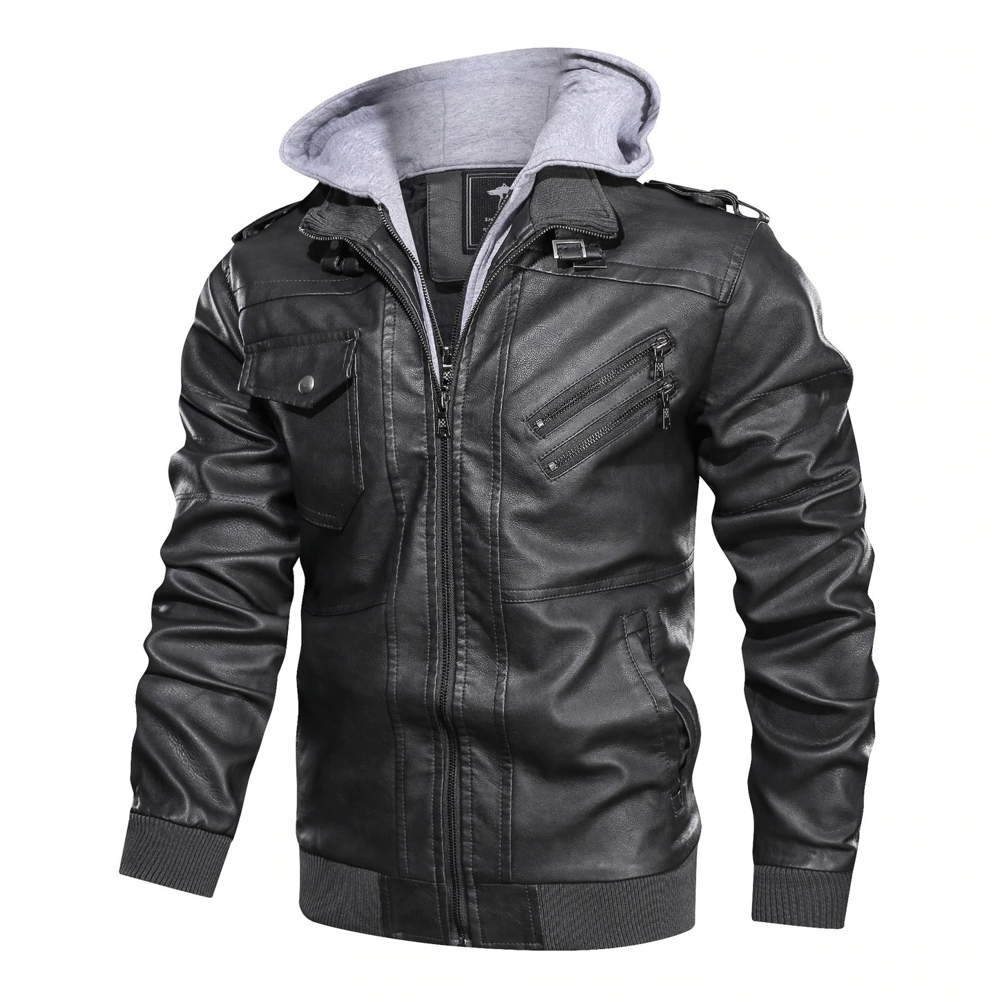 Mens Pu Leather JAcket with Hood