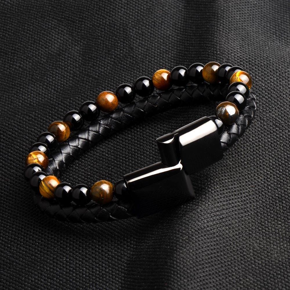 Black Onyx & Tiger Eye Men Chakra Bead Bracelet