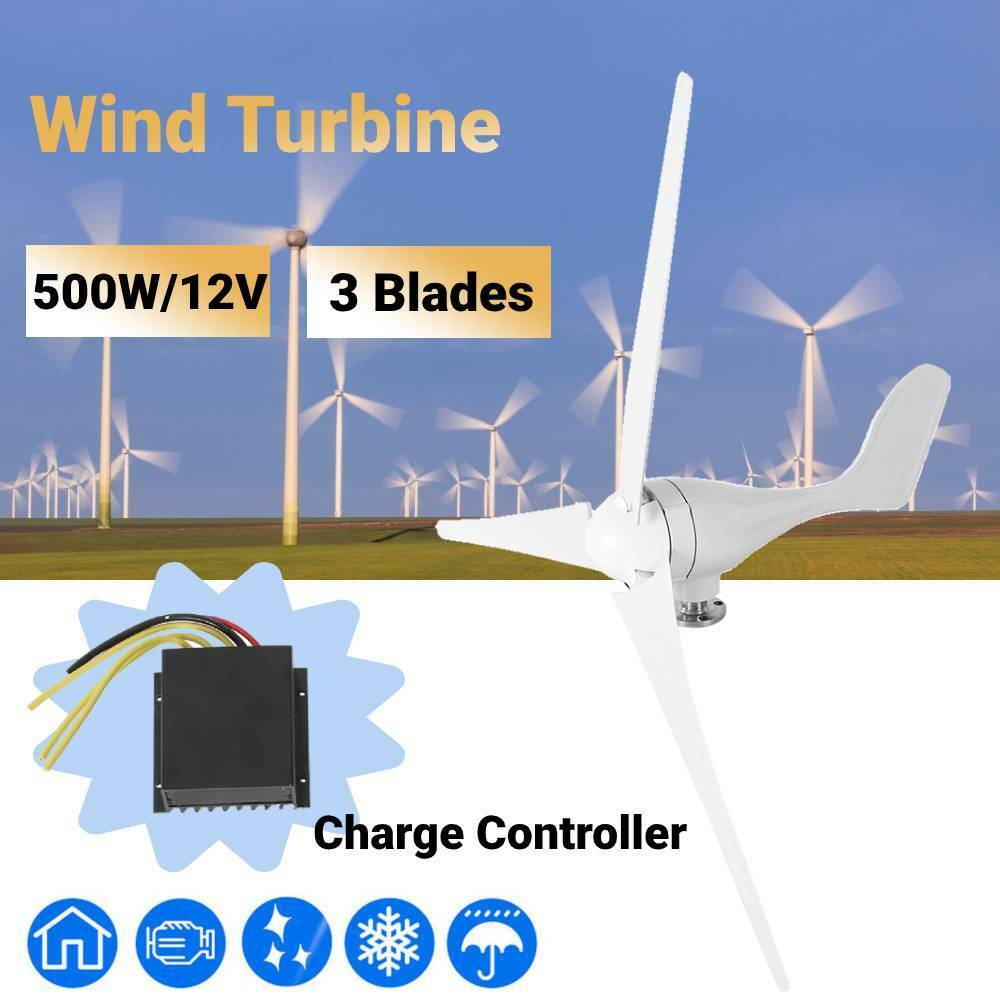 500W 12V 3 Blades Wind Turbine Generator Kit Clean Energy + Charger Controller