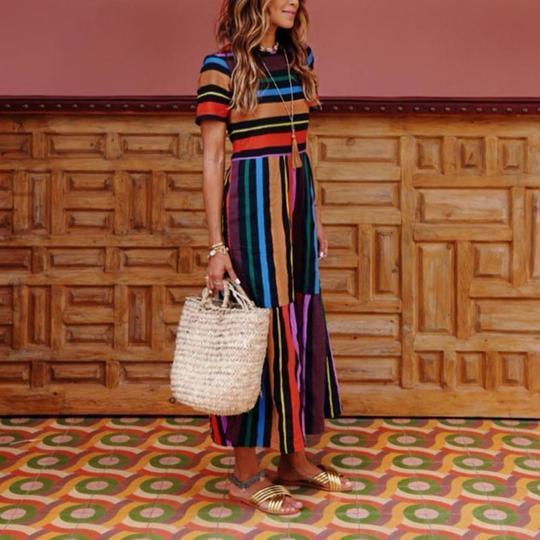 Bohemian Striped Multicolor Length Dress - Balma Home