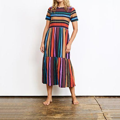 Bohemian Striped Multicolor Length Dress - Balma Home