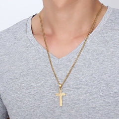 Mens Women Gold Cross Chain Necklace Stainless Steel
