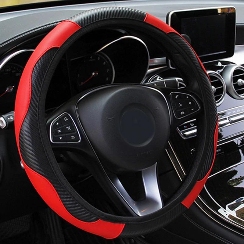 Premium-Leather Steering Wheel Covers, Red