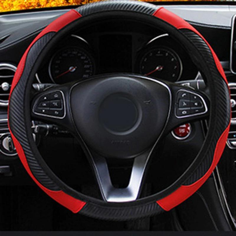 Premium-Leather Steering Wheel Covers, Red