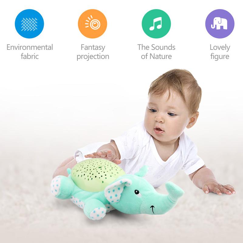 Baby Sleep LED Lighting Stuffed Animal Led Night Lamp Plush Toys With Music & Stars Projector Light