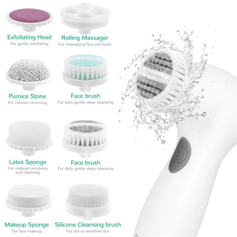 8 In 1 Electric Facial Cleansing Brush Deep Cleaning Pore Face Scrubber Waterproof Massage Skin Electric Face Brush