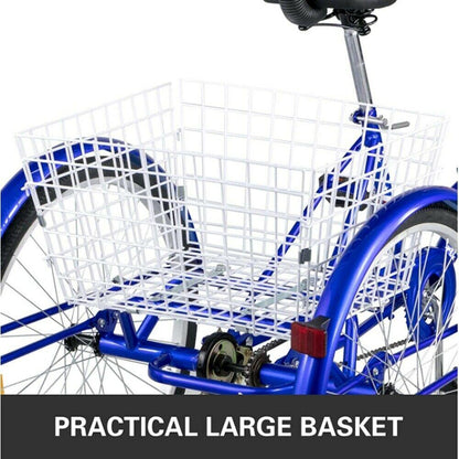 24 Inch Adult Tricycle Trike 3 Wheel Bike 6 Speed Shift + Shopping Basket