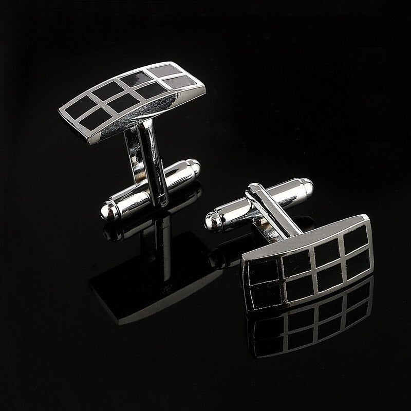 Mens Geometric Silver Cufflinks