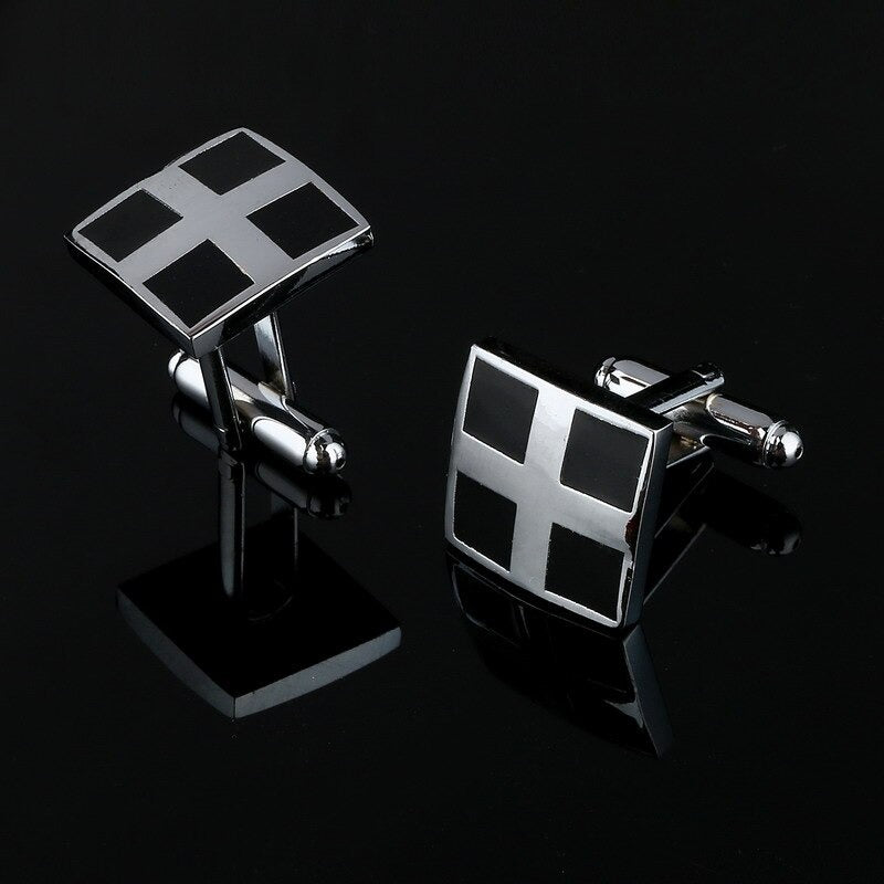 Mens Geometric Silver Cufflinks