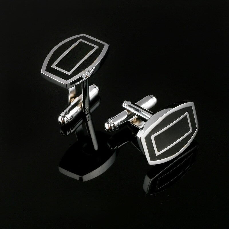 Mens Geometric Silver Cufflinks