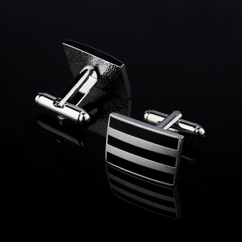 Mens Geometric Silver Cufflinks