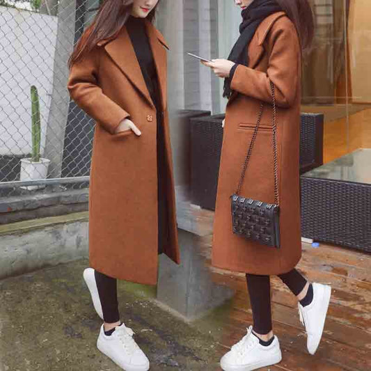 Women's Winter Black Long Wool Coat