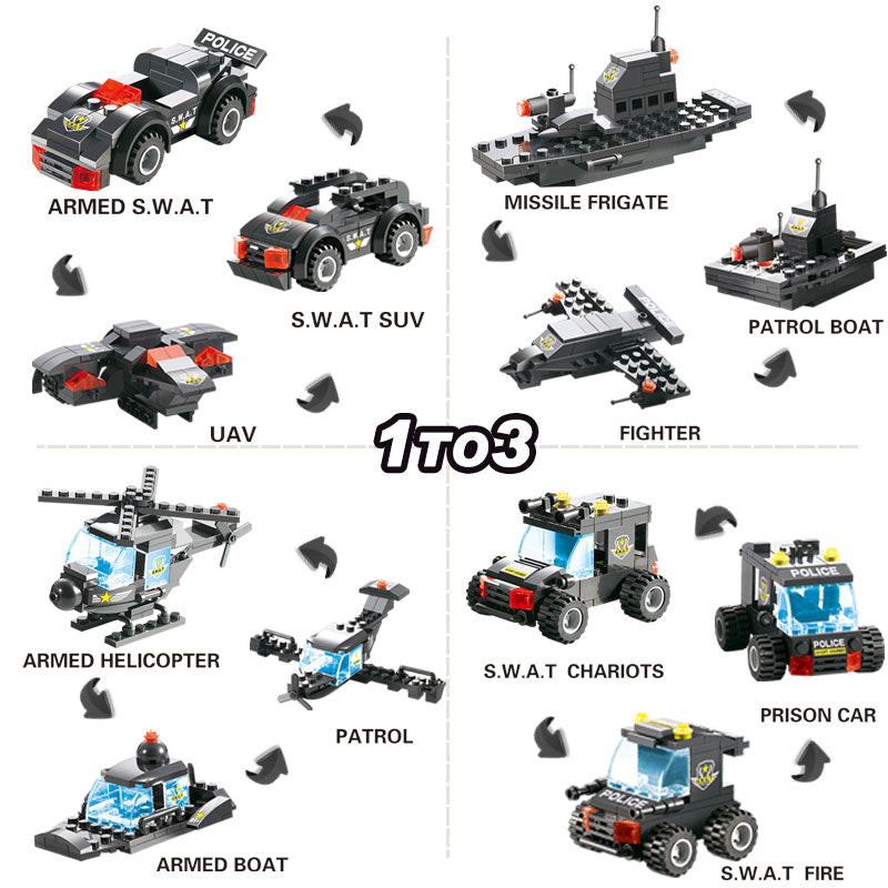 8 IN 1 City Police Truck Station Building Block Series SWAT Toy Gift For Kids