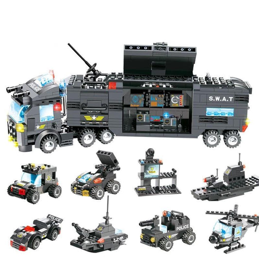 8 IN 1 City Police Truck Station Building Block Series SWAT Toy Gift For Kids