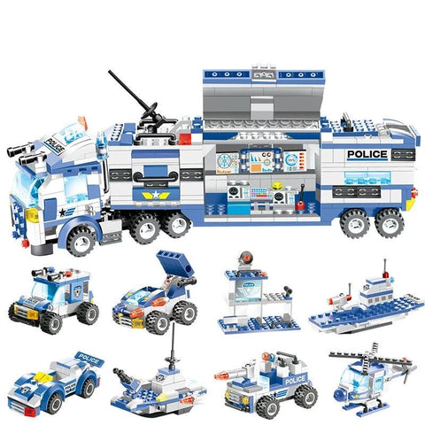 8 IN 1 City Police Truck Station Building Block Series SWAT Toy Gift For Kids