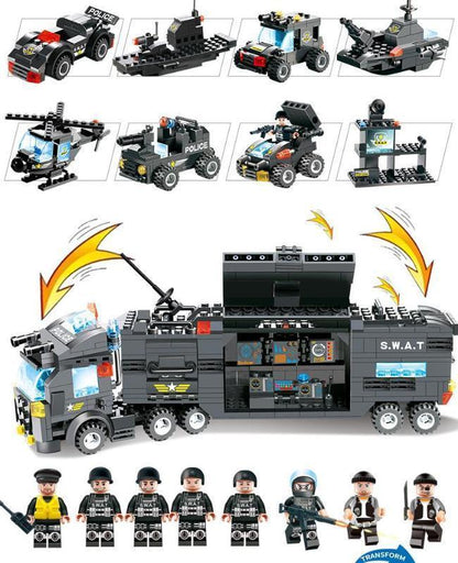 8 IN 1 City Police Truck Station Building Block Series SWAT Toy Gift For Kids - Balma Home