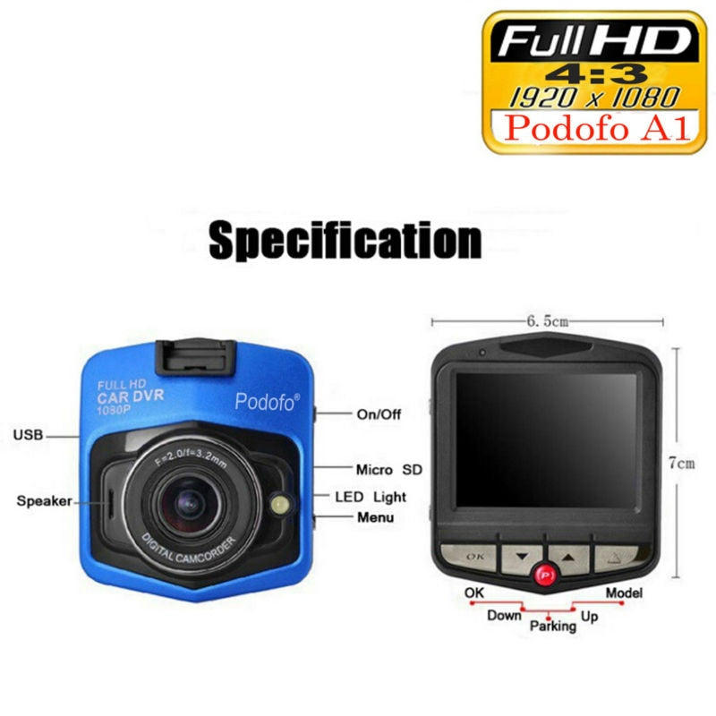 Dash Cam Full HD 1080P + 16GB Card