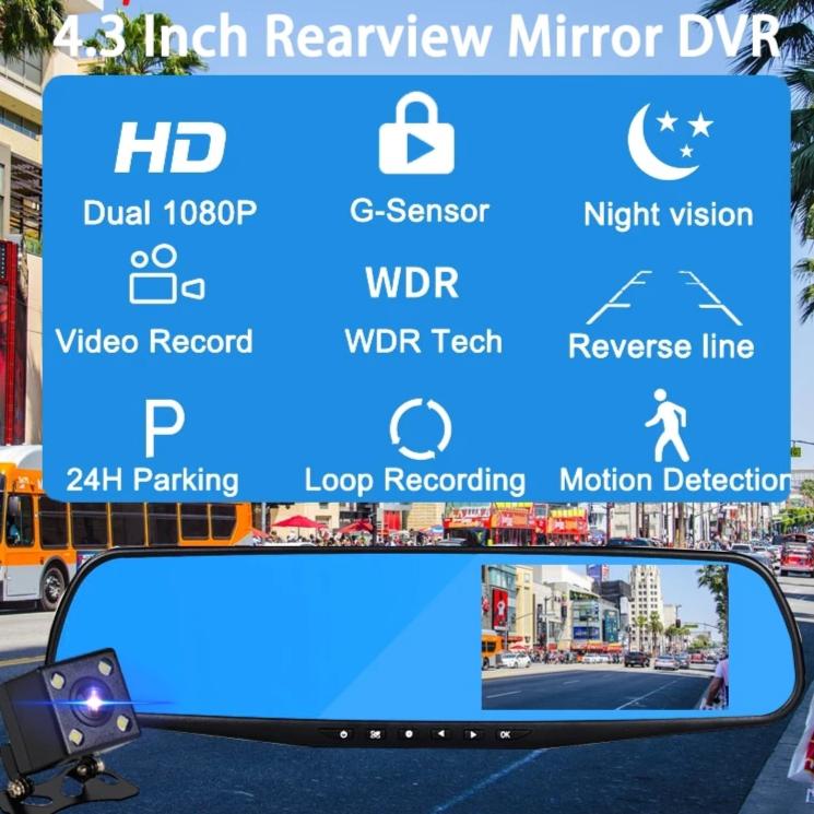 Dual Lens DashCam Vehicle Front Rear Car Camera HD 1080P Video Recorder