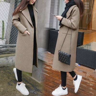 Women's Winter Black Long Wool Coat