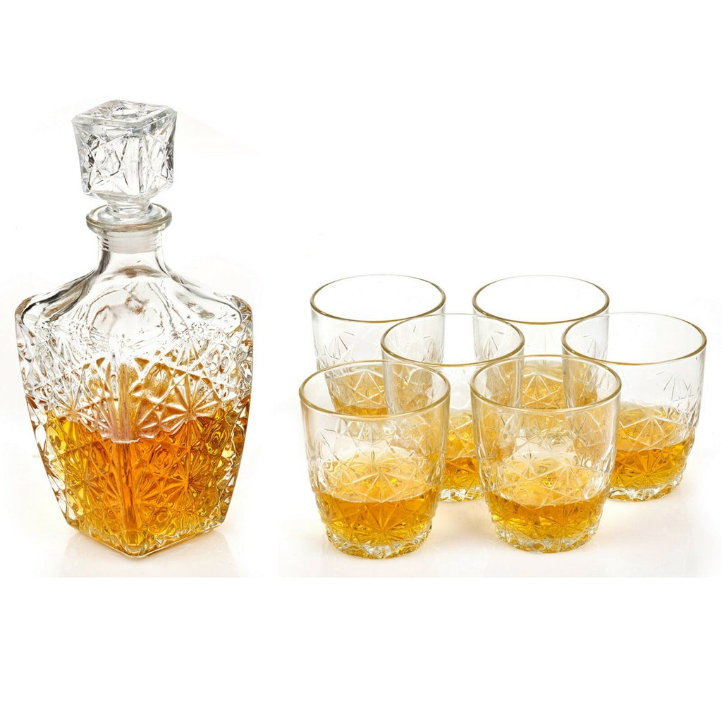 Whiskey Decanter Set 7 Pcs Decanter & Tumblers Whiskey in a Decanter Gift Set