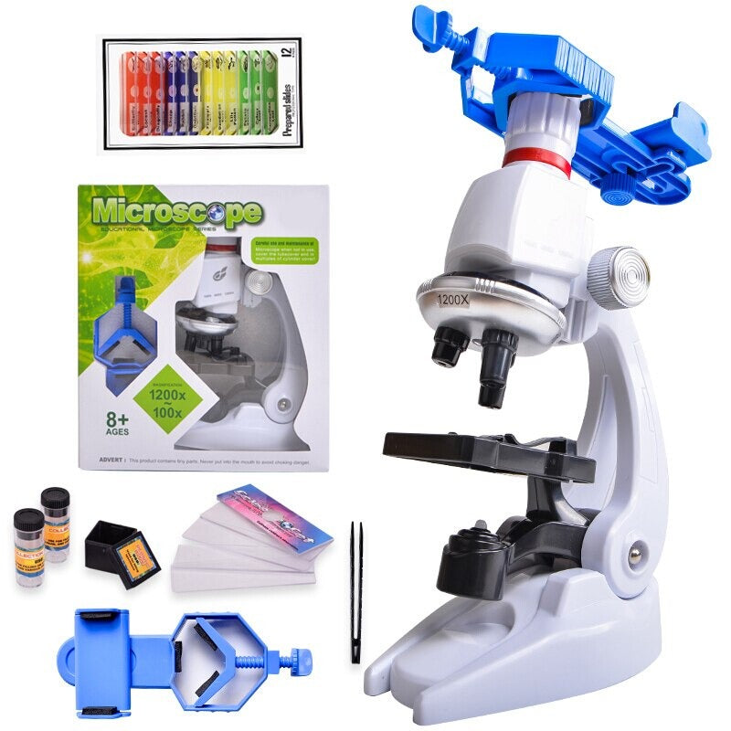 LED 100X-400X-1200X Home School Kids Miscroscope Refined Biological Children's Miscroscope Kit
