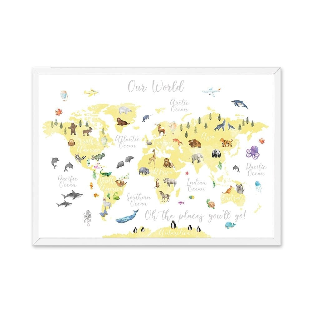 Eductational World Map Poster Animals Locations