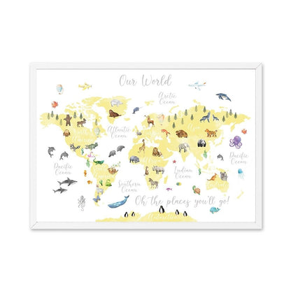 Eductational World Map Poster Animals Locations