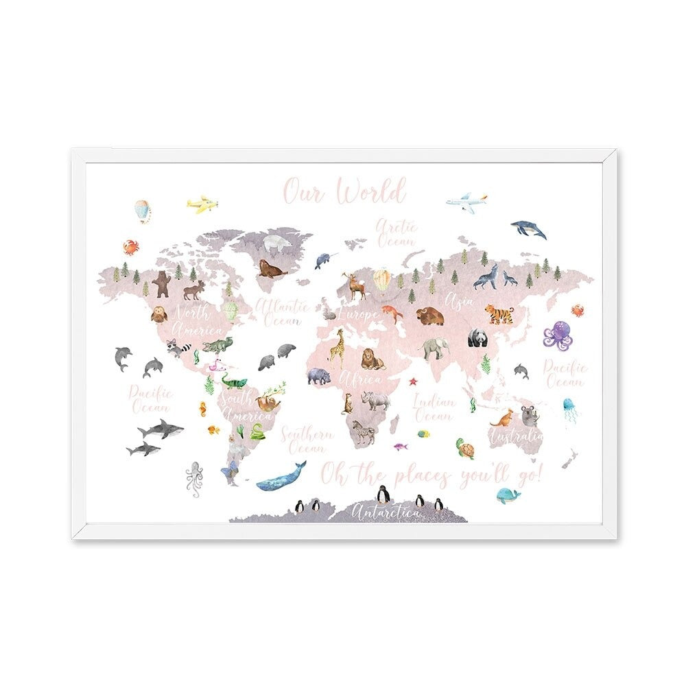 Eductational World Map Poster Animals Locations