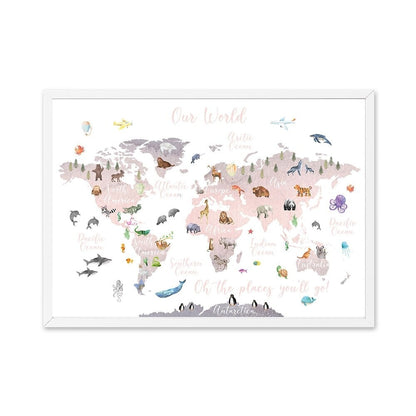 Eductational World Map Poster Animals Locations