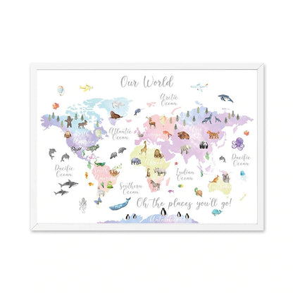 Eductational World Map Poster Animals Locations
