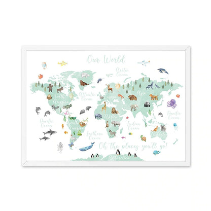 Eductational World Map Poster Animals Locations