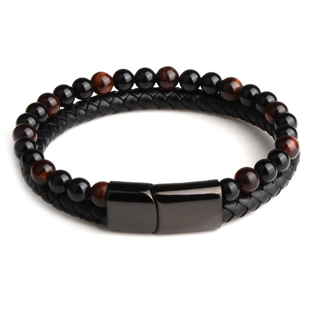 Black Onyx & Tiger Eye Men Chakra Bead Bracelet