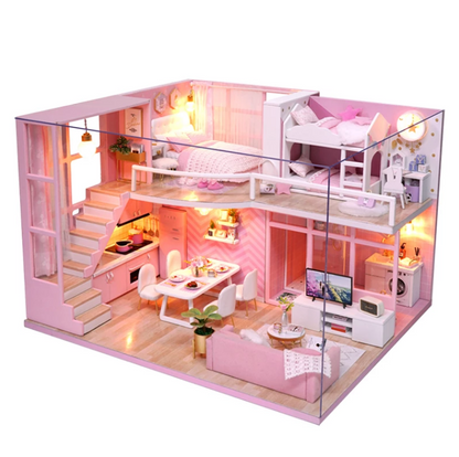 Wooden Dolls House Miniature Furniture Kit Toys Doll House Play For Children +8 Years