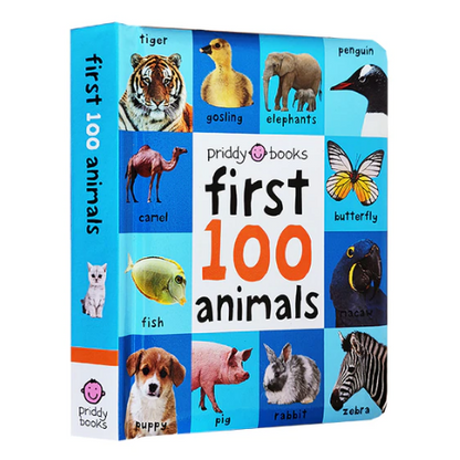 First 100 Animals Words Book for Kids Early Education Hardcover Board Book Baby Learning English Pictures Montessori Toys