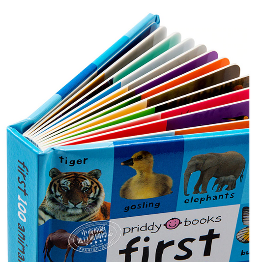 First 100 Animals Words Book for Kids Early Education Hardcover Board Book Baby Learning English Pictures Montessori Toys