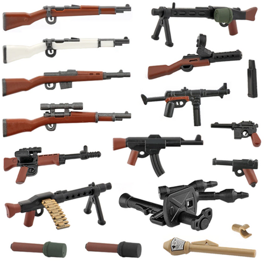 Military WW2 Weapons Figures Two-color Printing Gun Army Building Bricks Mini Toy