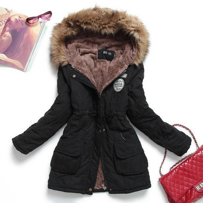 Womens Parka Coat Autumn Winter Thick Warm Hooded Parka Jacket Cotton Padded Casual Slim