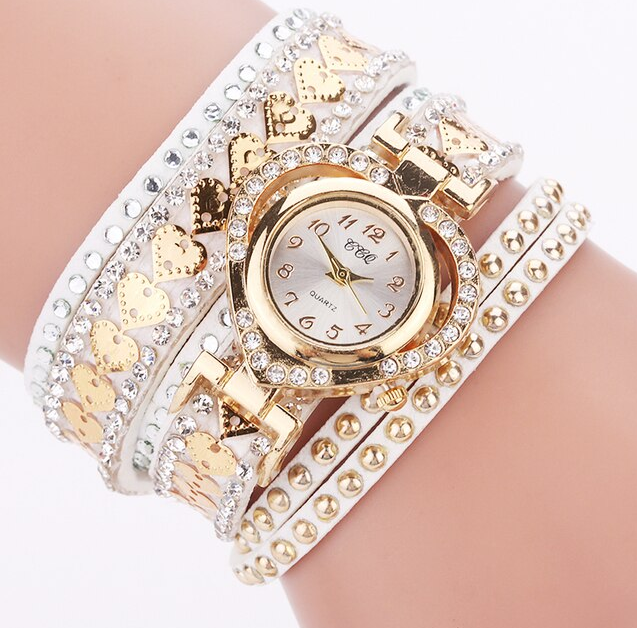 New Alloy Diamond Watch For Ladies Korean Velvet Quartz Bracelet Watch Chain Ring Set