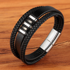 Image of 3 Layers Leather Bracelet For Men Punk Style Design Genuine Leather Black Bracelet For Men Steel