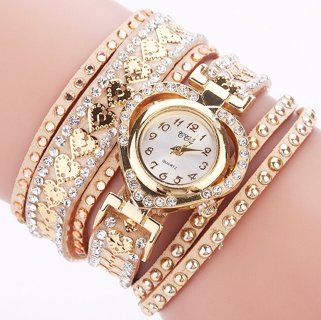 New Alloy Diamond Watch For Ladies Korean Velvet Quartz Bracelet Watch Chain Ring Set