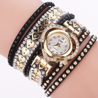 New Alloy Diamond Watch For Ladies Korean Velvet Quartz Bracelet Watch Chain Ring Set