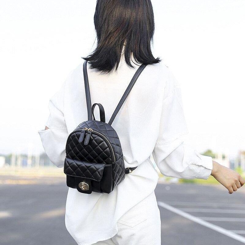 Black PU Leather Backpack for Womens