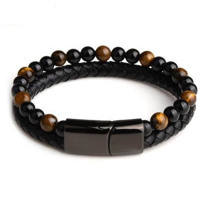 Black Onyx & Tiger Eye Men Chakra Bead Bracelet