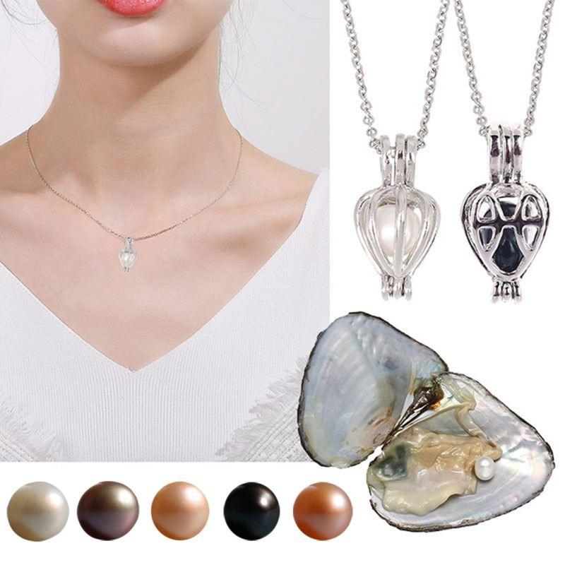 Natural Oyster Wish Freshwater Pearl Necklace Heart Love Pendant Women Mysterious Surprise Jewelry, Love