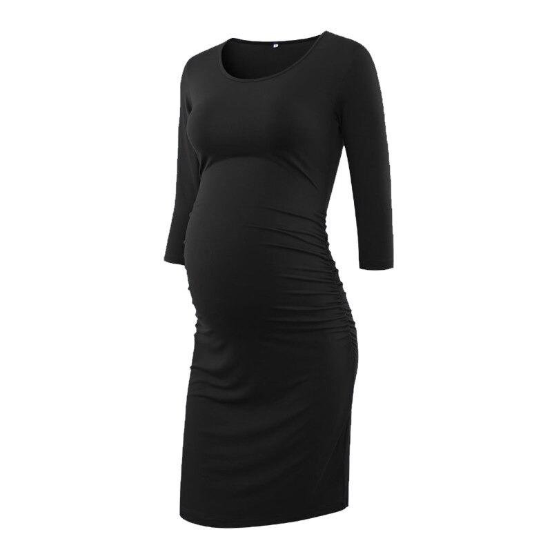 Women's Side RuchedBlack  Maternity Dress