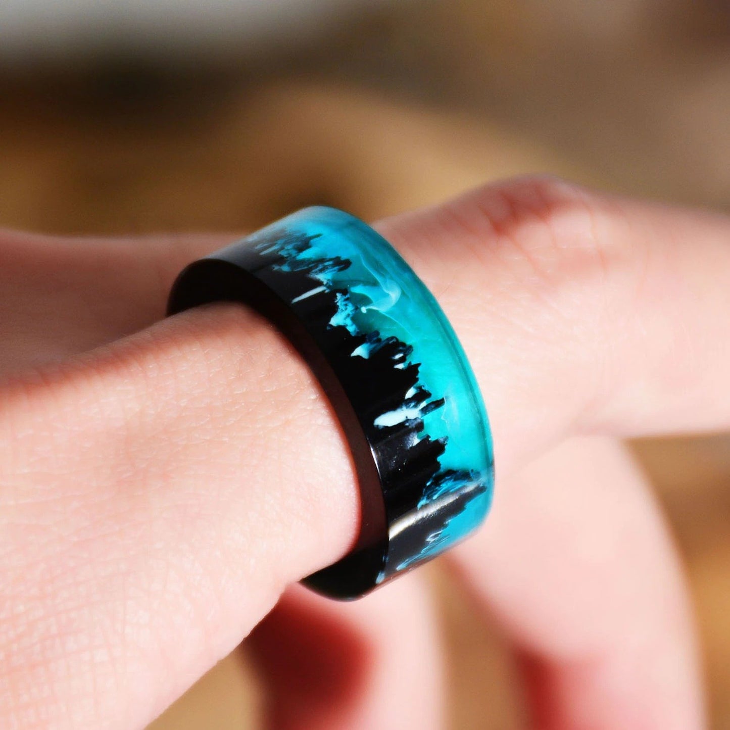 Blue Resin Ring Secret Wood