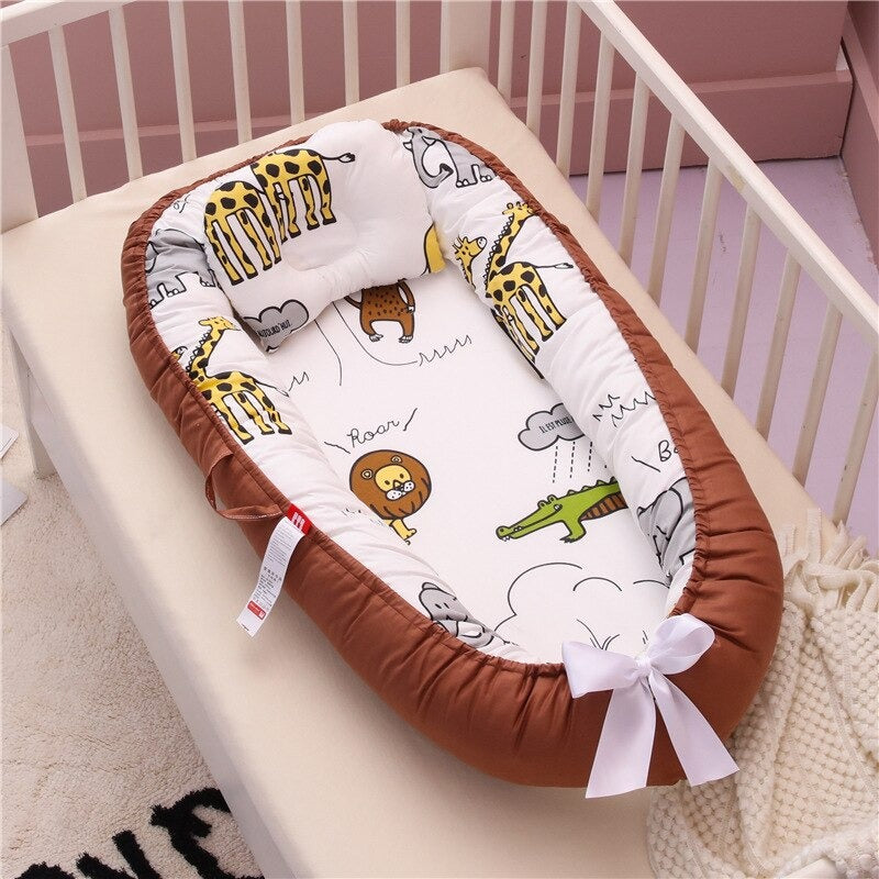Baby Nest Bumper Sleepy Head Pillow Portable Baby Crib